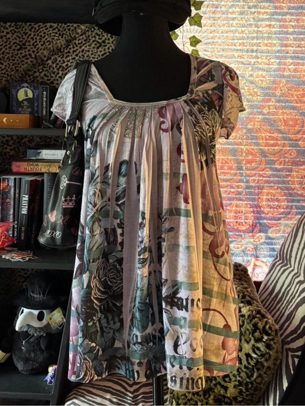 y2k Women’s Floral Print Short-Sleeve Pleated Top - Lavender Multi